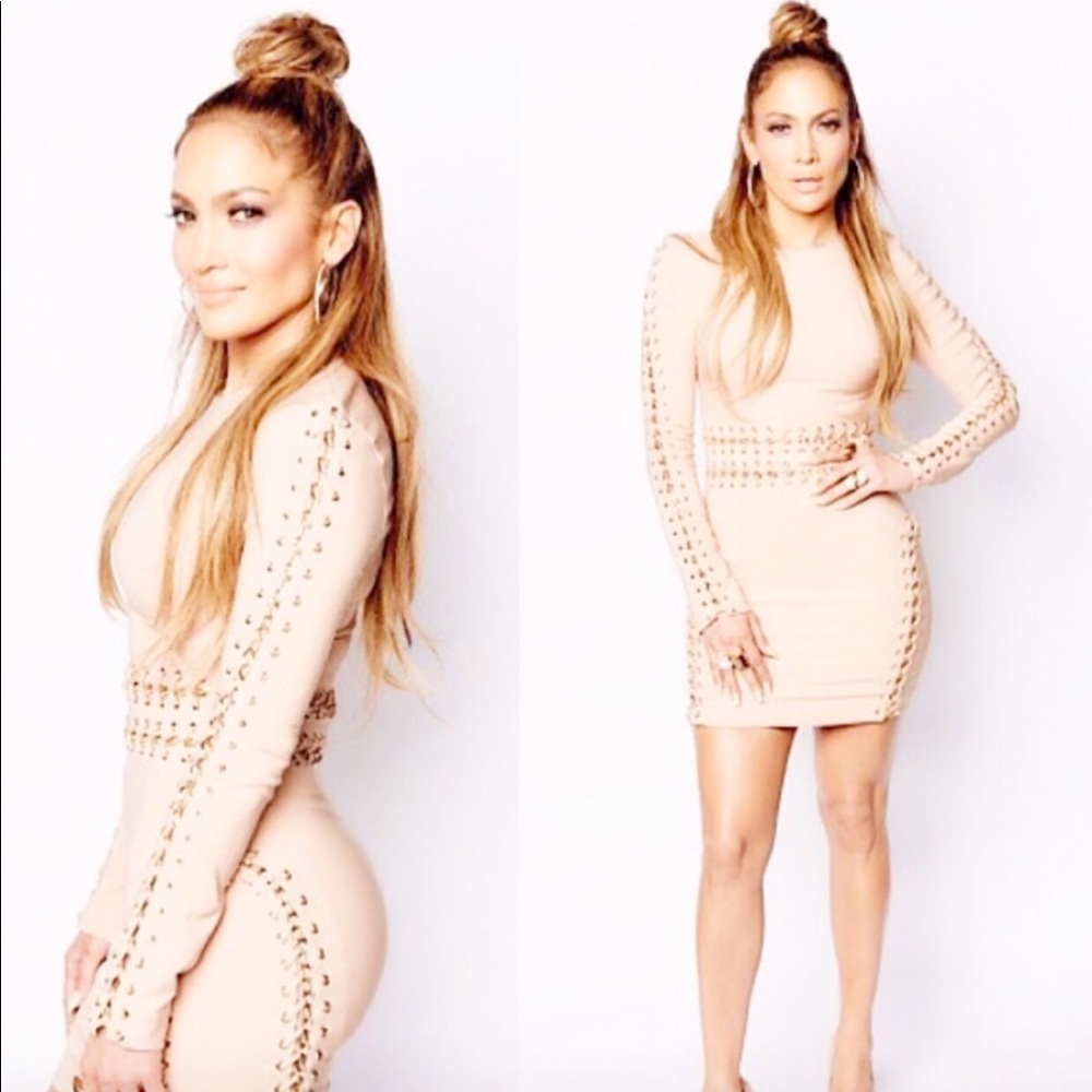 House of CB Nude Long Sleeve Dress/Chain Details
